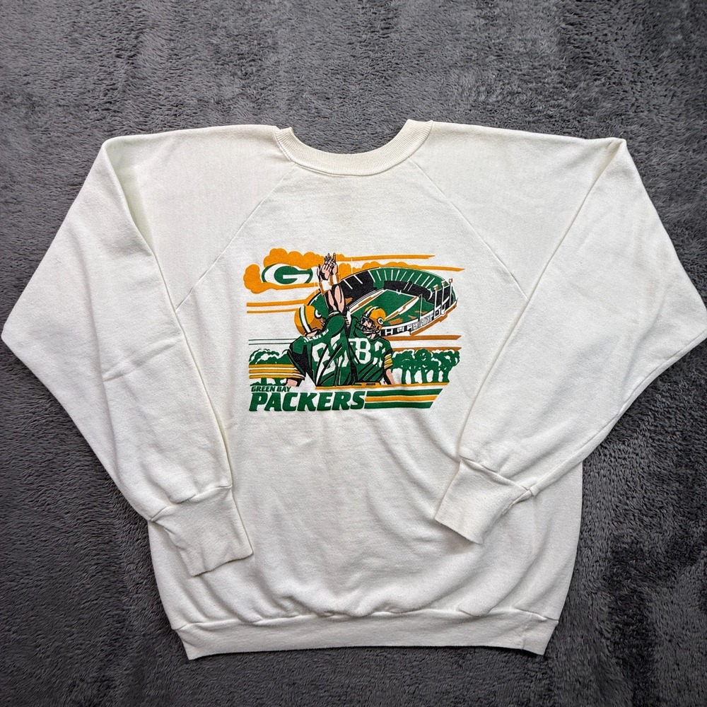 Vintage 80s Green Bay Packers Sweatshirt Logo 7 Raglan Crew Neck Adult XL Fleece